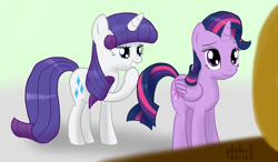 Size: 1024x596 | Tagged: safe, artist:phallen1, character:rarity, character:twilight sparkle, character:twilight sparkle (alicorn), species:alicorn, species:pony, alternate hairstyle, female, mare