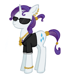 Size: 600x675 | Tagged: safe, artist:thecheeseburger, character:rarity, alternate hairstyle, bling, clothing, earring, female, necklace, solo, sunglasses