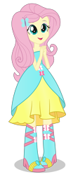 Size: 1042x2500 | Tagged: safe, artist:negasun, character:fluttershy, equestria girls:equestria girls, g4, my little pony: equestria girls, my little pony:equestria girls, bare shoulders, boots, clothing, cute, dress, fall formal outfits, female, high heel boots, simple background, sleeveless, solo, strapless, transparent background, vector