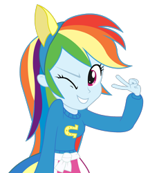 Size: 1250x1458 | Tagged: safe, artist:negasun, character:rainbow dash, my little pony:equestria girls, female, one eye closed, peace sign, simple background, solo, transparent background, vector, wink, wondercolts