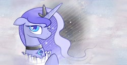 Size: 2992x1541 | Tagged: safe, artist:b-epon, character:princess luna, bedroom eyes, collar, colored, fancy, female, heart, love, mane, moon, necklace, regal, ruff (clothing), ruffled, solo, space