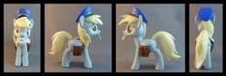 Size: 1170x400 | Tagged: safe, artist:krowzivitch, character:derpy hooves, species:pegasus, species:pony, clothing, craft, custom, figurine, hat, irl, letter, mailbag, mailmare, multiple angles, photo, saddle bag, sculpture, toy