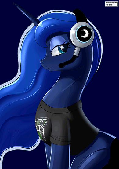 Size: 390x550 | Tagged: safe, artist:ianpo, artist:skyline19, character:princess luna, species:pony, gamer luna, animated, beautiful, bedroom eyes, clothing, cute, female, headphones, lunabetes, mare, sexy, smiling, solo