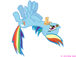 Size: 2000x1500 | Tagged: dead source, safe, artist:nightmaremoons, character:applejack, character:rainbow dash, episode:bridle gossip, g4, my little pony: friendship is magic, appletini, flying, ponies riding ponies, rainbow crash, riding, simple background, transparent background, vector