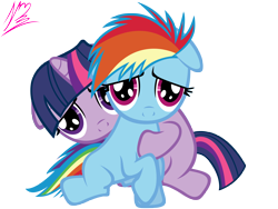 Size: 8000x6000 | Tagged: safe, artist:nightmaremoons, character:rainbow dash, character:twilight sparkle, ship:twidash, absurd resolution, cute, female, filly, filly rainbow dash, filly twilight sparkle, lesbian, sad, shipping, simple background, transparent background, vector, younger