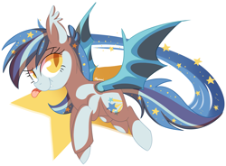 Size: 1999x1475 | Tagged: safe, artist:pepooni, oc, oc only, oc:star struck, species:bat pony, species:pony, blep, flying, silly, solo, tongue out