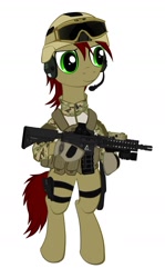 Size: 988x1663 | Tagged: safe, artist:orang111, oc, oc only, species:pony, assault rifle, clothing, female, gun, headset, helmet, hk416, infantry, mare, military, mk 18, soldier, solo, uniform