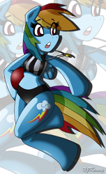 Size: 550x905 | Tagged: safe, artist:xjkenny, character:rainbow dash, species:anthro, species:unguligrade anthro, arm hooves, clothing, dodgeball, female, midriff, referee, shorts, solo, sports, whistle, zoom layer