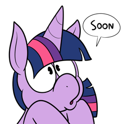 Size: 700x700 | Tagged: safe, artist:karpet-shark, character:twilight sparkle, character:twilight sparkle (alicorn), species:alicorn, species:pony, twily-daily, season 4, dialogue, featured on derpibooru, female, mare, reaction image, solo, soon, speech bubble, tumblr