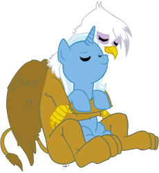 Size: 1889x2057 | Tagged: safe, artist:raph13th, character:gilda, character:trixie, species:griffon, female, glixie, hug, interspecies, lesbian, shipping