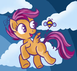 Size: 764x707 | Tagged: safe, artist:ladypixelheart, character:scootaloo, species:pegasus, species:pony, bumblebee, cloud, cloudy, cute, cutealoo, female, solo