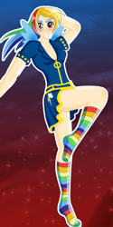 Size: 800x1598 | Tagged: safe, artist:ladypixelheart, character:rainbow dash, clothing, feet, female, humanized, missing shoes, rainbow socks, socks, solo, striped socks