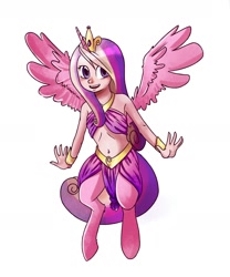 Size: 2000x2400 | Tagged: safe, artist:raph13th, oc, oc only, oc:venus, parent:oc:anon, parent:princess cadance, satyr, belly button, bocas top, female, looking at you, midriff, open mouth, simple background, solo, spread wings, white background, wings