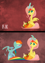 Size: 1632x2285 | Tagged: safe, artist:fluttershythekind, character:fluttershy, character:rainbow dash, species:pegasus, species:pony, clothing, comic, cornucopia, costume, duo, feather, plucking, rainbow dash is not amused, thanksgiving, unamused