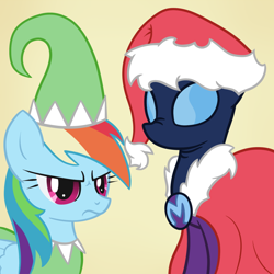 Size: 900x900 | Tagged: safe, artist:arrkhal, character:mare do well, character:rainbow dash, episode:the mysterious mare do well, g4, my little pony: friendship is magic, clothing, elf costume, elf hat, hat, santa costume, santa hat, secret santa