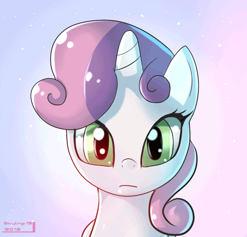 Size: 482x462 | Tagged: source needed, safe, artist:ianpo, artist:skyline19, character:sweetie belle, species:pony, species:unicorn, animated, cute, diabetes, diasweetes, emofuri, eye shimmer, female, filly, happy, heart, looking at you, open mouth, smiling, solo