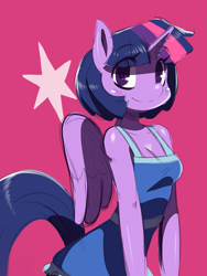 Size: 877x1165 | Tagged: safe, artist:ss2sonic, character:twilight sparkle, character:twilight sparkle (alicorn), species:alicorn, species:anthro, species:pony, alternate hairstyle, clothing, female, looking at you, smiling, solo