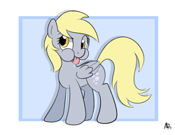 Size: 880x680 | Tagged: safe, artist:datahmedz, character:derpy hooves, species:pony, abstract background, blep, cute, derpabetes, female, gookie, puffy cheeks, silly, silly pony, solo, tongue out