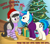 Size: 852x753 | Tagged: safe, artist:brianblackberry, character:dj pon-3, character:octavia melody, character:vinyl scratch, species:earth pony, species:pony, species:unicorn, ship:scratchtavia, g4, blushing, bottomless, christmas, christmas tree, clothing, female, glowing horn, hat, hoodie, horn, leg warmers, lesbian, looking at each other, magic, magic aura, mare, mistletoe, open mouth, partial nudity, profile, raised hoof, santa hat, scarf, shipping, smiling, telekinesis, tree