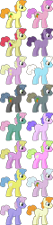 Size: 614x2605 | Tagged: safe, artist:starryoak, character:carrot top, character:daisy, character:golden harvest, character:serena, character:spring forward, character:strawberry sunrise, species:earth pony, species:pegasus, species:pony, background pony, bell perin, berry icicle, blue harvest, constelle, dark roots, licorice harvest, lucky star (character), male, maroon carrot, mint swirl, peppermint carrot, purple passion, romana, rule 63, simple background, solemn songs, stallion, transparent background, unnamed pony