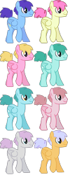 Size: 797x2059 | Tagged: safe, artist:sachikomerry, artist:starryoak, character:heart throb, character:pumpkin tart, character:spring melody, character:sprinkle medley, species:pegasus, species:pony, g3, april showers, blueberry cloud, endless clouds, male, pumpkin tart, rosewing, rule 63, simple background, stallion, transparent background, unnamed pony