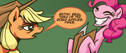 Size: 653x275 | Tagged: safe, artist:needsmoarg4, character:applejack, character:pinkie pie, comic:friendship is dragons, dialogue, getting real tired of your shit