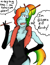 Size: 612x792 | Tagged: safe, artist:inuyuru, character:rainbow dash, species:anthro, cigarette holder, clothing, dress, evening gloves, feather boa, female, little black dress, rainbow dash always dresses in style, rainbow dash always grooms in style, simple background, solo, white background