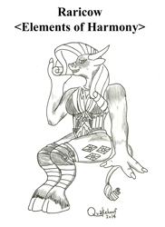Size: 1100x1509 | Tagged: safe, artist:quakehoof, character:rarity, species:anthro, species:unguligrade anthro, black mageweave, crossover, female, monochrome, raricow, sitting, solo, species swap, tauren, traditional art, warcraft, world of warcraft