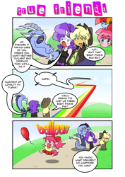 Size: 1024x1449 | Tagged: safe, artist:thegreatrouge, character:applejack, character:discord, character:pinkie pie, character:rainbow dash, character:rarity, species:anthro, episode:three's a crowd, g4, my little pony: friendship is magic, blue flu, comic, element of loyalty, human facial structure, scene interpretation
