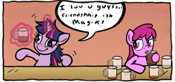 Size: 1600x757 | Tagged: safe, artist:thecheeseburger, character:berry punch, character:berryshine, character:twilight sparkle, alcohol, beer, cropped, drunk, drunk twilight