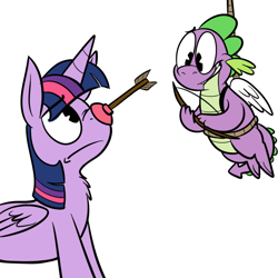 Size: 700x700 | Tagged: safe, artist:karpet-shark, character:spike, character:twilight sparkle, character:twilight sparkle (alicorn), species:alicorn, species:pony, twily-daily, bow (weapon), bow and arrow, cupid, female, mare, plunger