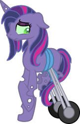 Size: 648x997 | Tagged: safe, artist:starryoak, oc, oc only, oc:prince(ss) quasimodo quartz, parent:queen chrysalis, parent:shining armor, parents:shining chrysalis, species:changepony, half changeling, handicapped, hybrid, interspecies offspring, male to female, offspring, simple background, solo, transgender, transparent background, vector, wheel, wheelchair