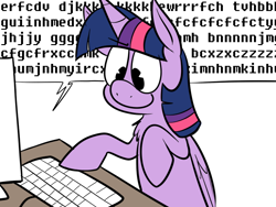 Size: 800x600 | Tagged: safe, artist:karpet-shark, character:twilight sparkle, character:twilight sparkle (alicorn), species:alicorn, species:pony, twily-daily, chest fluff, computer, cute, female, fixedsys, mare, solo, twiabetes, typing