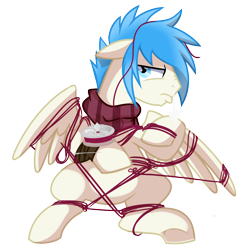 Size: 1032x1060 | Tagged: safe, artist:pepooni, oc, oc only, species:pegasus, species:pony, angry, clothing, male, pouting, scarf, simple background, solo, stallion, string, transparent background, vector