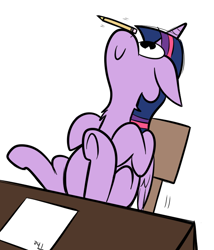 Size: 600x700 | Tagged: dead source, safe, artist:karpet-shark, character:twilight sparkle, character:twilight sparkle (alicorn), species:alicorn, species:pony, twily-daily, adorkable, balancing, chair, chest fluff, cute, cyclops, dork, female, floppy ears, i have done nothing productive all day, karpet-shark is gonna kill us all, mare, neck fluff, pencil, ponies balancing stuff on their nose, procrastination, silly, simple background, sitting, smiling, solo, spongebob squarepants, the, twiabetes, twiclops, underhoof, white background