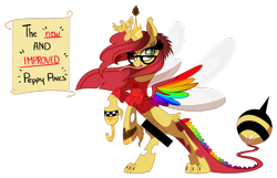 Size: 1114x717 | Tagged: safe, artist:pepooni, oc, oc only, oc:peppy pines, species:alicorn, species:changeling, species:draconequus, species:pony, alicorn oc, bee, censor bar, colored wings, glasses, holes, multicolored wings, rainbow wings, simple background, snake tongue, solo, transparent background, vector