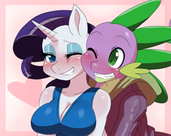 Size: 1035x825 | Tagged: safe, artist:ss2sonic, character:rarity, character:spike, species:anthro, ship:sparity, blushing, breasts, busty rarity, female, male, shipping, straight