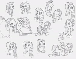 Size: 2142x1667 | Tagged: safe, artist:nimaru, character:fluttershy, species:dragon, expressions, sketch, smiling, the stare, upset, worried