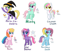 Size: 4608x3816 | Tagged: safe, artist:thecheeseburger, character:abra-ca-dabra, character:coconut cream, character:minty, character:rainbow dash, character:rainbow dash (g3), character:toola roola (g3), g3, g3 to g4, generation leap, star dasher