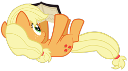 Size: 1944x1080 | Tagged: safe, artist:thecheeseburger, character:applejack, species:pony, episode:twilight's kingdom, g4, my little pony: friendship is magic, book, cute, female, hoof hold, jackabetes, on back, reading, silly, silly pony, simple background, solo, transparent background, vector