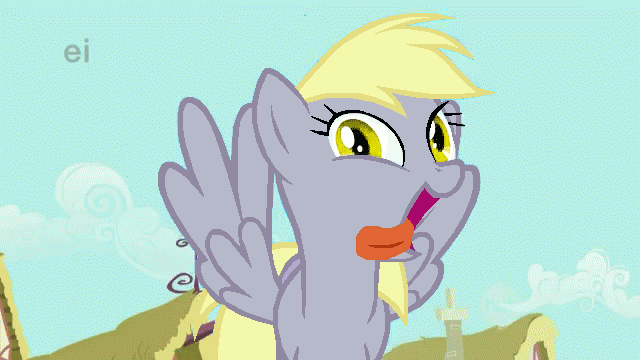 Size: 640x360 | Tagged: safe, artist:durpy, edit, edited screencap, screencap, character:derpy hooves, species:pony, episode:a bird in the hoof, g4, my little pony: friendship is magic, animated, derpy being derpy, ei, female, silly, silly pony, solo, tongue out