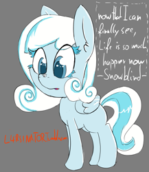 Size: 1005x1156 | Tagged: safe, artist:magical disaster, oc, oc only, oc:snowblind, oc:snowdrop, species:pegasus, species:pony, friendship is witchcraft, cross-eyed, cute, fiw, seed no evil, snowblind, snowflake, solo