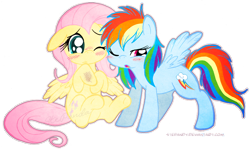 Size: 900x539 | Tagged: safe, artist:stepandy, character:fluttershy, character:rainbow dash, blushing