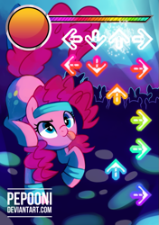 Size: 511x724 | Tagged: safe, artist:pepooni, character:pinkie pie, species:pony, cute, dance dance revolution, dancing, diapinkes, female, headband, rhythm game, solo, tongue out, workout outfit