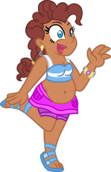 Size: 637x989 | Tagged: safe, artist:starryoak, character:pinkie pie, species:human, belly, belly button, chubby, dark skin, duckery in the description, fat, female, humanized, natural hair color, pansexual, plump, simple background, solo, transparent background, why meph why
