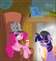 Size: 2300x2500 | Tagged: safe, artist:killryde, character:pinkie pie, character:twilight sparkle, ship:twinkie, female, high res, lesbian, shipping, twilight is not amused, unamused