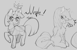 Size: 1280x834 | Tagged: safe, artist:hallogreen, character:rainbow dash, character:twilight sparkle, character:twilight sparkle (alicorn), species:alicorn, species:pony, bandage, chest fluff, crown, female, grayscale, jewelry, looking at you, mare, monochrome, raised leg, regalia