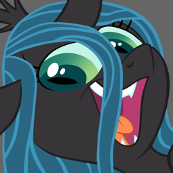 Size: 852x852 | Tagged: safe, artist:silbersternenlicht, character:queen chrysalis, species:changeling, bust, changeling queen, cute, cutealis, fangs, female, looking at you, open mouth, reaction image, smeel, smiling, solo