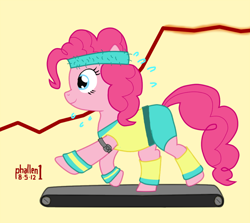 Size: 806x720 | Tagged: safe, artist:phallen1, character:pinkie pie, treadmill, workout