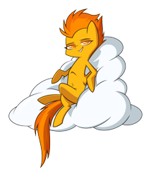 Size: 5308x6215 | Tagged: safe, artist:fluttershythekind, character:spitfire, species:pegasus, species:pony, absurd resolution, belly button, cloud, female, grin, hooves, lying on a cloud, mare, on a cloud, simple background, smiling, solo, stupid sexy spitfire, transparent background, wings